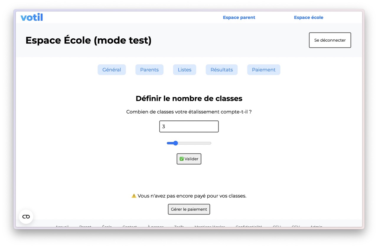 Interface pour définir le nombre de classes dans Votil